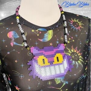 Cheshire Cat Rave Perler Bead Necklace Alison Alice in Wonderland Festival
